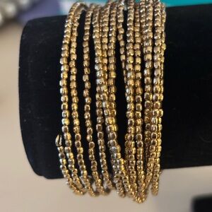 Gold Tone Multi-Strand Beaded Wrap Bracelet with Heart Charm